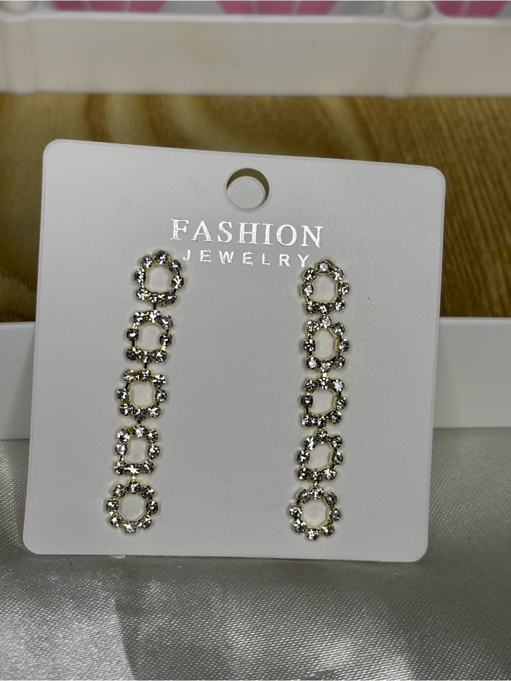 Stainless Steel Gold Plated Crystal Linked Circle Drop Earrings